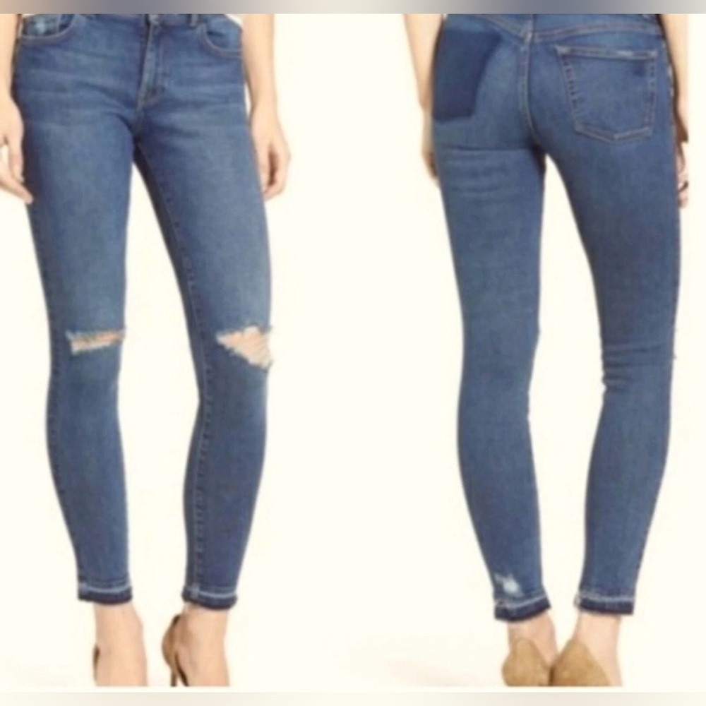 DL1961 Women's Margaux Instasculp Ankle Skinny Blue Jeans in Cracked. Size 26